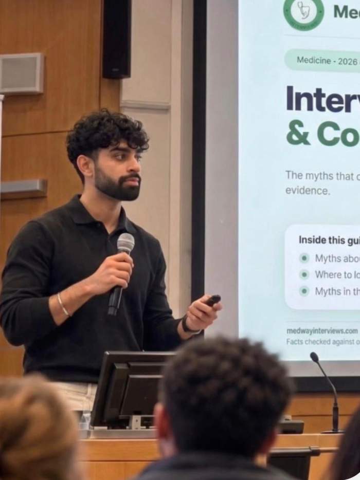 Sanvir Chana, founder of MedWay, presenting an interview workshop